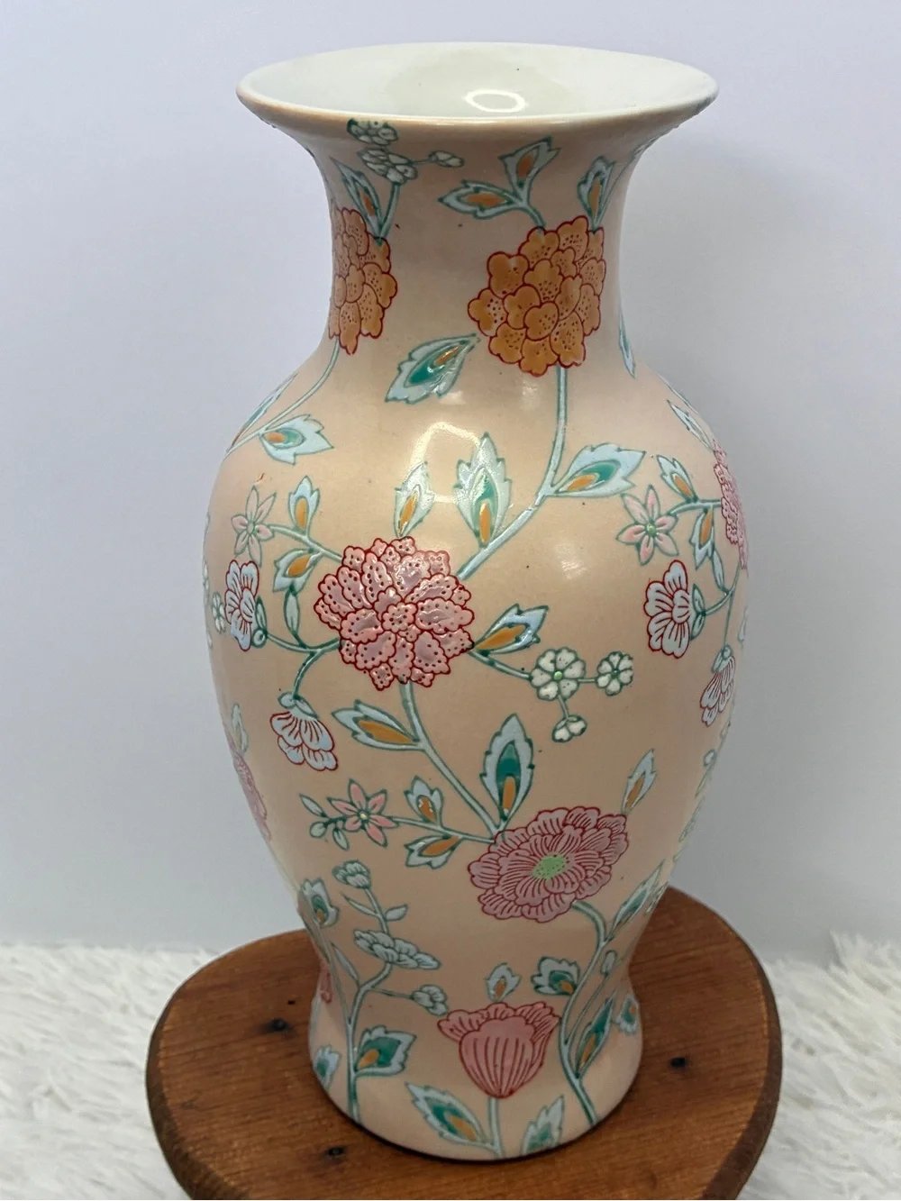 Vintage Hand Painted Floral Porcelain Vase Chinoiserie Cottagecore Decor 12